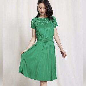 Boden Angeline Jersey Knit Crochet Short Sleeve Dress Green Size 18L